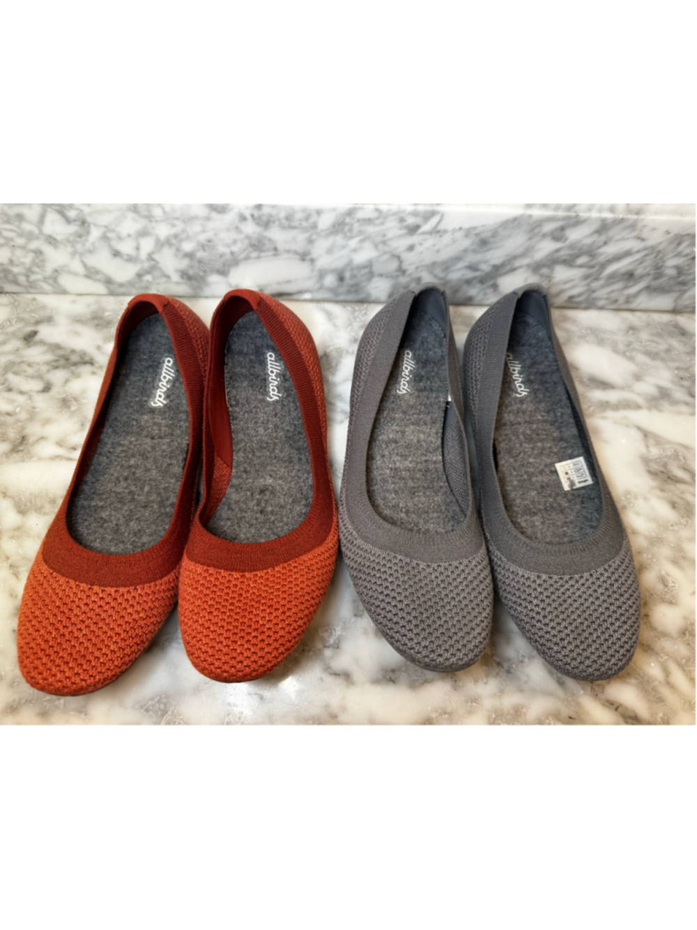 2 Pair Allbirds Tree Breezers Women 7.5 Ballet Flats Gray Rust Orange Knit